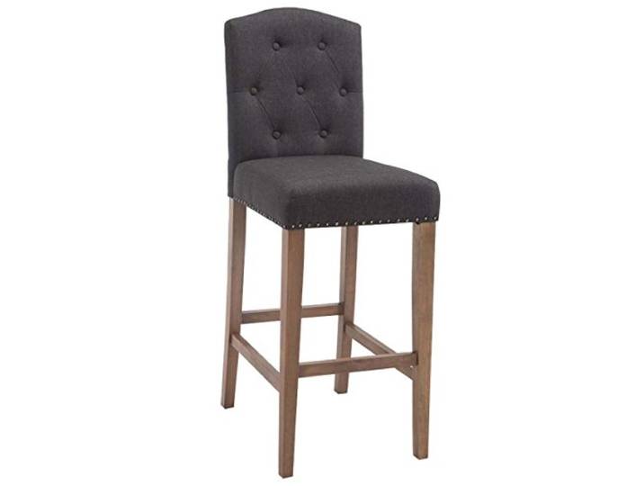 CLP Barhocker Louise, Stoff-Bezug, Holz-Gestell, Sitzhöhe 73 cm, Rückenlehne + Fußstütze, Kupfer Zierknöpfe an der Naht, mit Bodenschonern Farbe dunkelgrau Gestell Farbe antik-hell