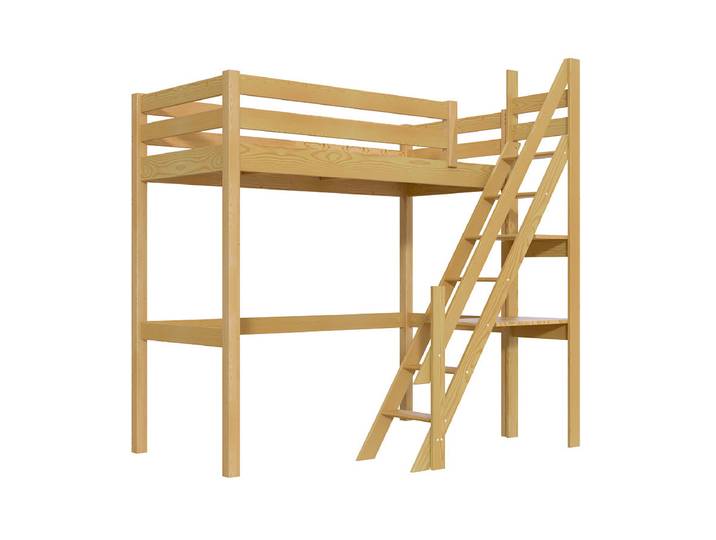 Lit Mezzanine bois Sylvia 90x200 avec escalier de meunier 90x200 Miel