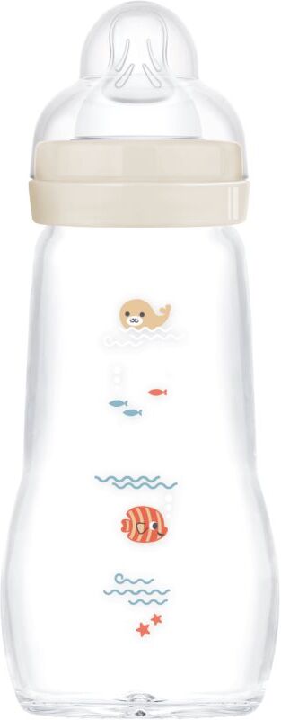 MAM Feel Good Glass Baby Bottle biberon en verre anti-colique 2m+ Beige 1 pcs