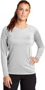 Sport-Tek LST470LS Athletic Women's Long Sleeve Rashguard Top in White size 3XL   Polyester Blend