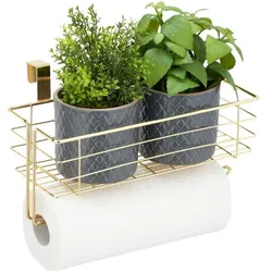 Relaxdays 3 x Einhängekorb mit Küchenrollenhalter Gold