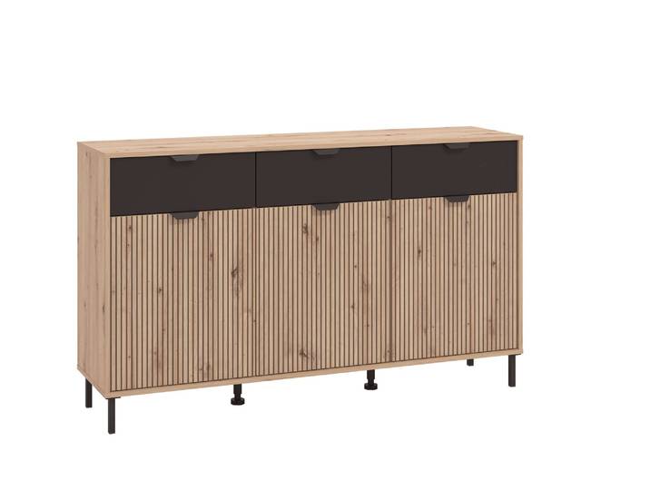 Kommode HOME AFFAIRE Mayenne Sideboard, Schubladenschrank, Kommode, Anrichte, Breite 157cm , braun (artisan eiche stripes), B:157cm H:92,5cm T:40cm, Holzwerkstoff, MDF, Sideboards, Kommode, Wohnzimmermöbel, Schlafzimmermöbel, mit Drehtüren und drei Schubladen