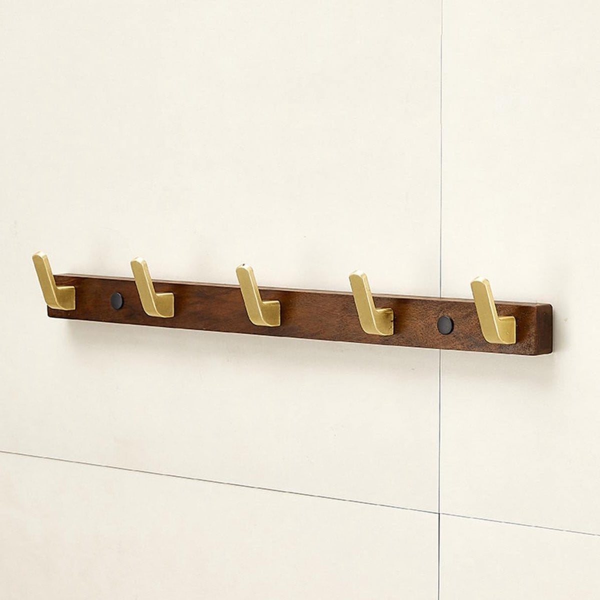 Set van 5 wandhaken in walnootkleur van duurzame zinklegering voor badkamer, keuken en decoratie