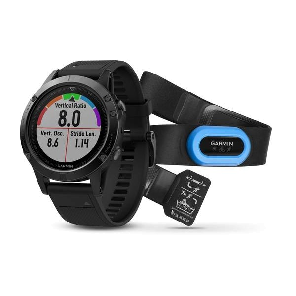 Garmin Fenix 5 saphirglas schwarz mit schwarzem Armband inkl. Brustgurt