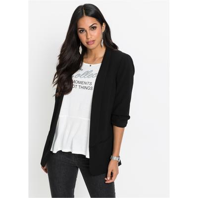Longblazer BONPRIX, Damen, Gr. 38, schwarz, Obermaterial: 96% Polyester, 4% Elasthan. Futter: 100% Polyester, festlich, tailliert Po-bedeckend, Blazer Longblazer, festlicher Stil, taillierte Passform, aus Polyester und Elasthan