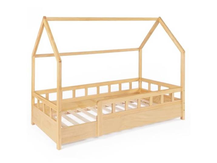IDMarket - Kinderbett Baumhaus 80 x 160 cm NEREE Holz mit Lattenrost und Gitter