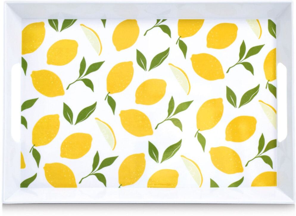 Tablett ZELLER PRESENT "Melamintablett "Lemons", gelb (dekor), B:34,8cm H:4,7cm L:50cm, Melamin, Tabletts, Tablett, sommerliches Motiv, Tragegriffe, 34,8x50 cm