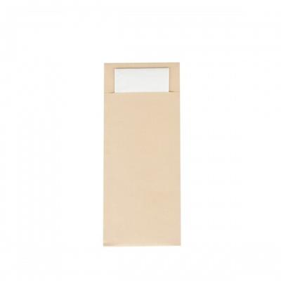 Sovie HORECA Papierbestecktaschen in Naturbraun mit Tissue-Serviette in Weiß, 20 cm x 8,5 cm - 500 Stück