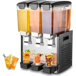 VEVOR kommerzieller Getränkespender mit 3 Tanks, Saftspender 10 L (pro Tank), 440 W Edelstahl Eistee-Getränkeautomat mit 7–12 °C Kühltemperatur, für Kaltgetränke Restaurant Bar Party Buffet Catering