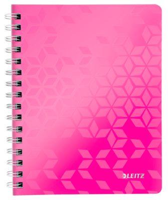 Collegeblock Leitz WOW, DIN A5, 80 linierte Blatt, Klarsicht-Tasche, FSC®-zertifiziert, pink
