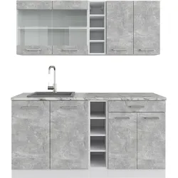 Vicco Küchenzeile Küchenblock Einbauküche R-Line Single Weiß Beton 160 cm