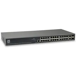 LevelOne 26-Port L3 Lite Managed Gigabit PoE Switch 24 PoE Outputs 370W 2 x SFP/RJ45 Combo (26 Ports), Netzwerk Switch, Schwarz