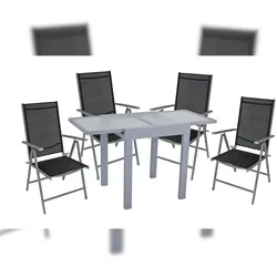 DELUKE Garten-Sitzgruppe AXEL 5-tlg. - Aluminium, Grau | Gartenmöbel-Set Gartengarnitur Garten-Essgruppe mit Hochlehner-Klappstühlen und Esstisch