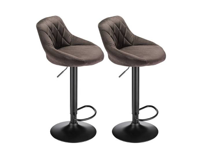 JEOBEST Barhocker Barstühle Bistrohocker Samt Gepolsterte Sitzfläche Höhenverstellbar (2er set), mit Rückenlehne Fußstütze, 360° Drehstuhl