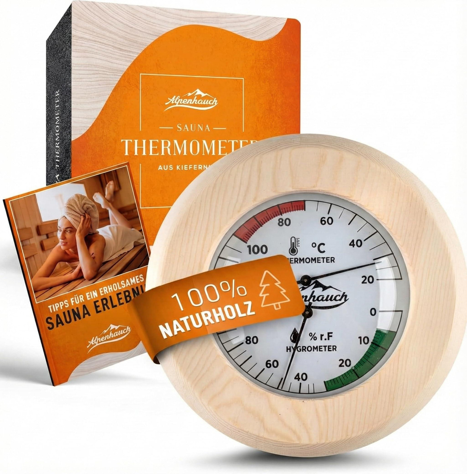 Selius Saunathermometer en 2-in-1 Hygrometer met Houten Afwerking en Groot Afleesbaar Display