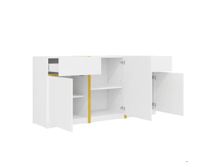 Modenuit Buffet bas 160 x 40 x 78 cm blanc brillant avec détails dorés 3 portes 2 tiroirs