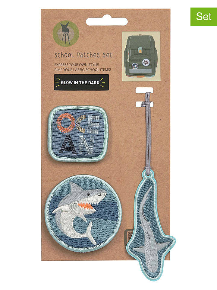 Lässig 3er-Set: Patches "Shark" in Grau/ Hellblau - onesize