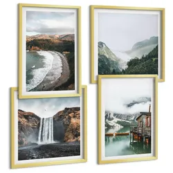 BILDER SET 4er Set - 50x50 cm & 40x60 cm Goldrahmen - Bergstrände Wolken Wasser