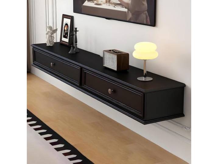 DMYKVJG TV Schrank Holz Hängend for 43-55 , Komplett Montiert Fernsehschrank Medienkonsolen Mit Stauraum, Platzsparend For Wohnzimmer, Schlafzimmer(Black,55.1 /140cm)