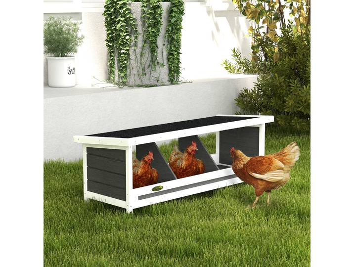 PawHut Pondoir Poules 3 Emplacements Toit Asphalte Gris Noir