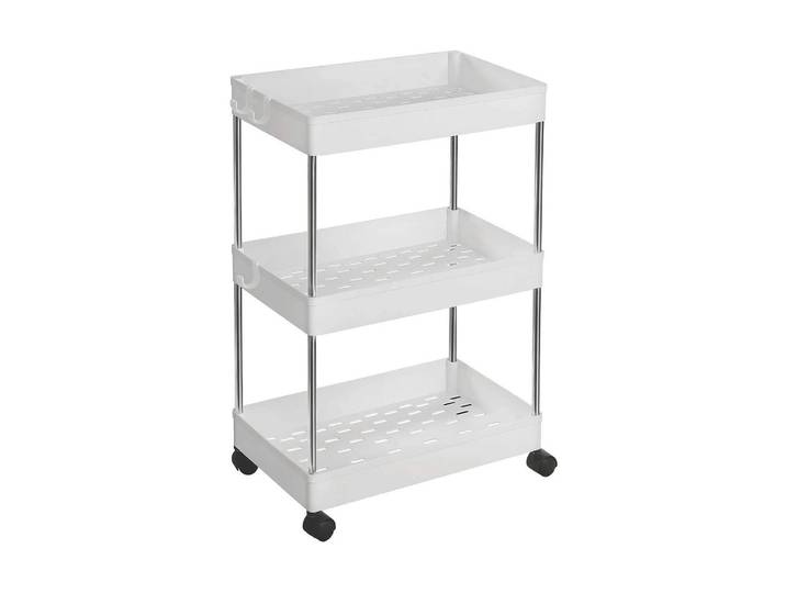 Küchenwagen SONGMICS mit 3 Ablagen , weiss (weiß), B:42cm H:60,6cm T:23,6cm, Kunststoff, Metall, Rollwagen, Küchenwagen