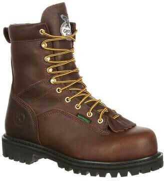 "Georgia Boot Low Heel Logger 8"" Safety Toe - Mens 9.5 Brown Boot Medium"