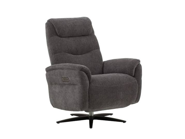 Fauteuil électrique inclinable en tissu gris, piétement en métal noir