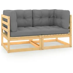 vidaXL Gartensofa 2-Sitzer mit Kissen Kiefer Massivholz