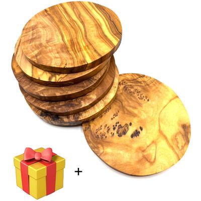 Getränkeuntersetzer OLIVENHOLZ-ERLEBEN "6x Untersetzer rund", braun, H:0,8cm Ø:12cm, Massivholz, Untersetzer, Tischschoner, kratzfest, antibakteriell, langlebig, lebensmittelecht