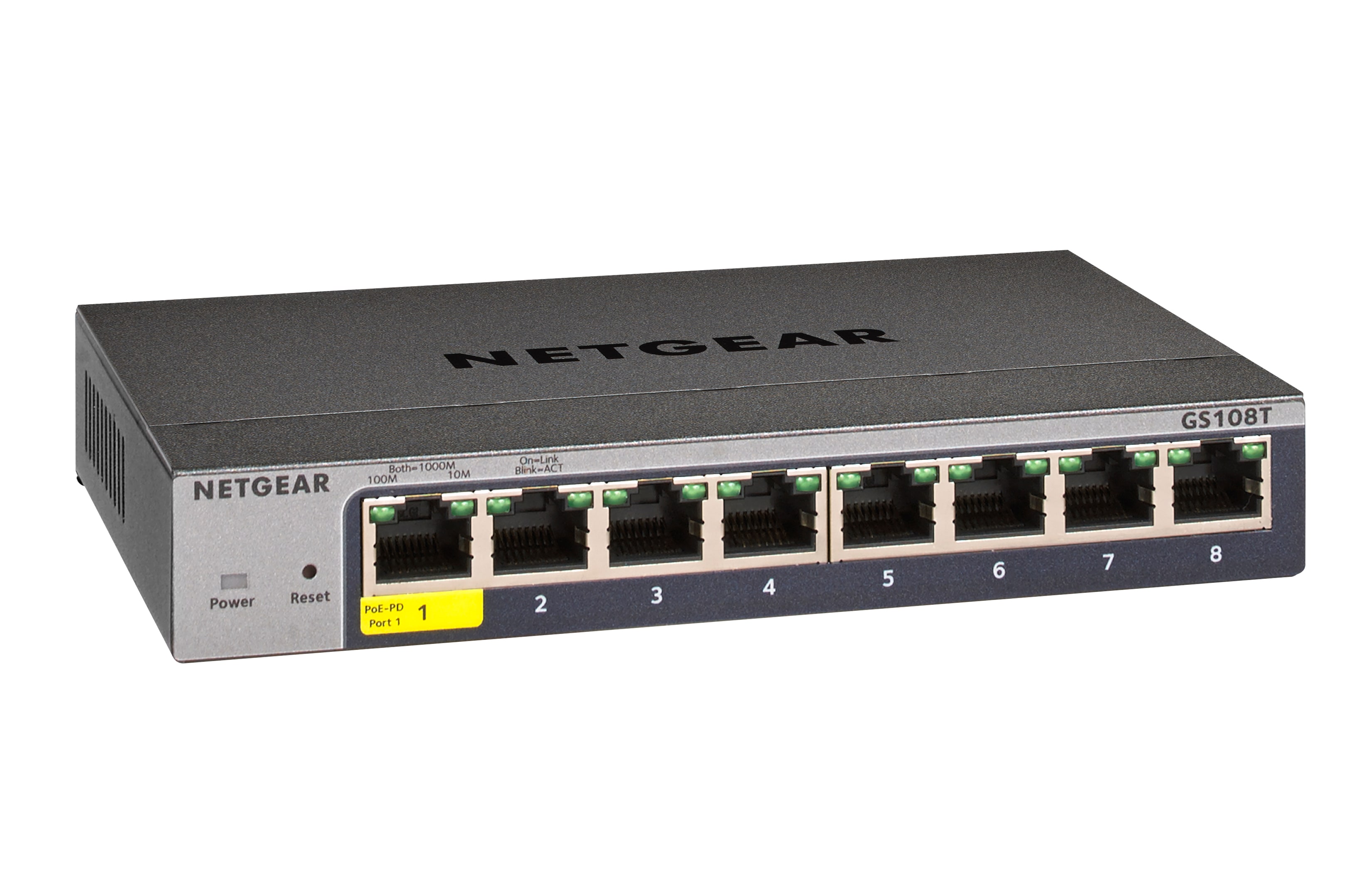 NETGEAR 8-Port Gigabit Ethernet Smart Switch (GS108T): Managed, mit 1 PD-Port, optionales Insight Cloud , Desktop oder Wandmontage geräuscharmer Betrieb und Service über die gesamte Lebensdauer