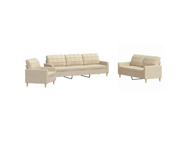 KUTYWEXFM 3-tlg. Sofagarnitur mit Sessel, 2- & 3-Sitzer Couch Creme Metall Stilvolles Polstermöbel Set aus Stoff & Metall für Wohnzimmer & Büro. Dichte Schaumstoffpolsterung für Sitzkomfort.