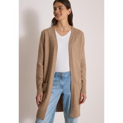 Longstrickjacke CECIL, Damen, Gr. XL (44), braun (creamy mocha melange), Strick, Obermaterial: 37% Baumwolle, 34% Polyacryl, 26% Polyester, 3% Elasthan, unifarben, bequem, tiefer Rundhals, Bündchen, Strickjacken Longstrickjacke, Langer Cardigan in...