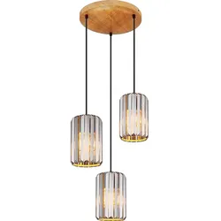 Hängelampe Hängeleuchte Pendelleuchte Esszimmerlampe 3 Flammig Holzoptik, Metall schwarz, 3x E27 Fassungen, DxH 35x120cm