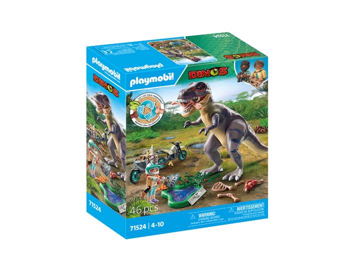 Explorateur avec moto et tyrannosaure