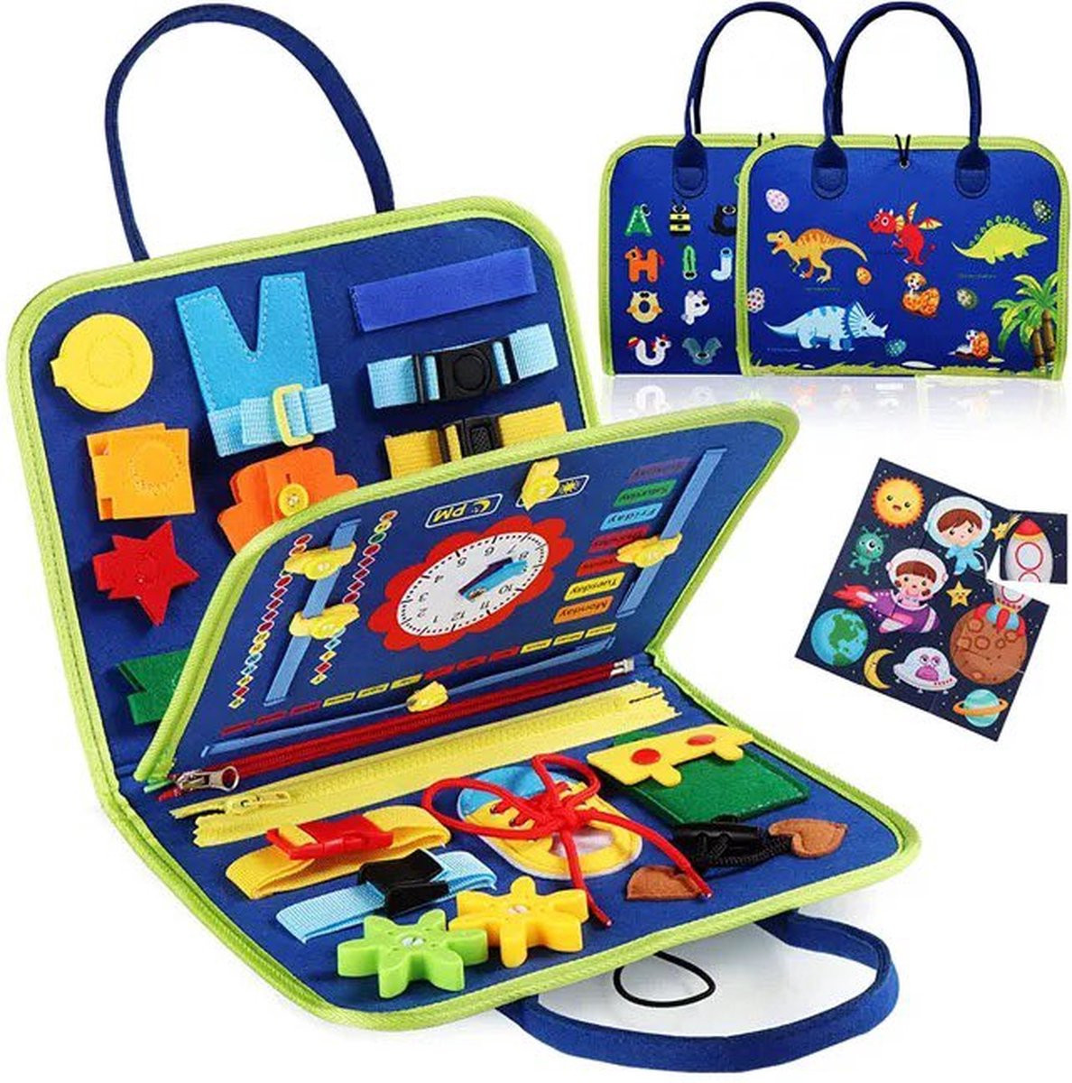 EverToys Busy Board - 4-delige Montessori vaardigheden map - Blauw