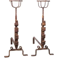 BISCOTTINI INTERNATIONAL ART TRADING BISCOTTINI Zwei feuerböcke aus schmiedeeisen l64xpr29xh69 cm. 29x64x69 cm