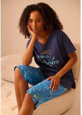 Plus Size Women's 2-Piece Capri Cotton PJ Set by Dreams & Co. in Pool Blue Cosmic Dreams (Size M) Pajamas