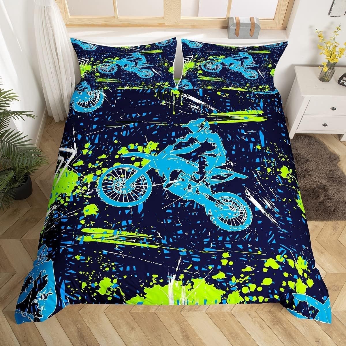 Dekbedovertrek voor kinderen met Extreme Sport Motocross print - Beddengoed set voor jongens en meisjes