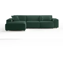 KAWOLA Sofa RANI Ecksofa Cord smaragd Recamiere links