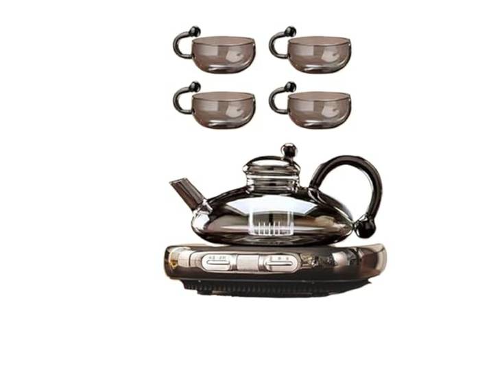 Teekannen Set aus Glas mit Ceranfeld für 4 Tassen Hitzebeständige Teekanne mit herausnehmbarem Teesieb für losen Tee