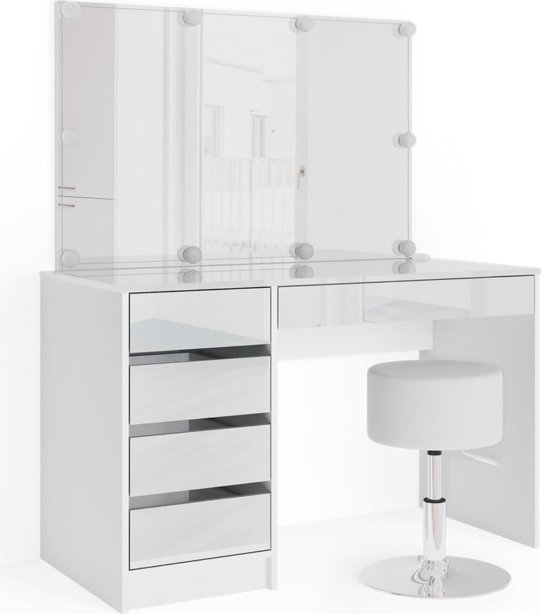 Vicco Kaptafelset Sherry Wit met Spiegel, LED-lichtslinger en Kruk, Breedte: 120 cm