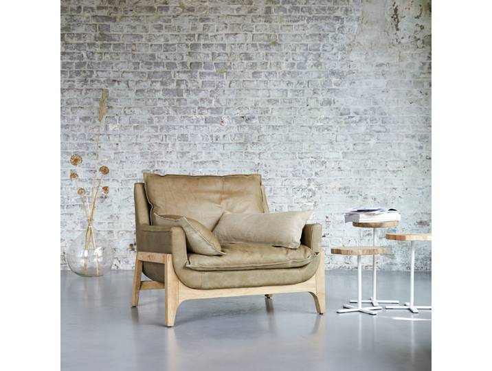 Sessel aus Leder und massivem Eichenholz Woodnest Cheyenne hohe Qualität Design ,1-Sitz - Braun