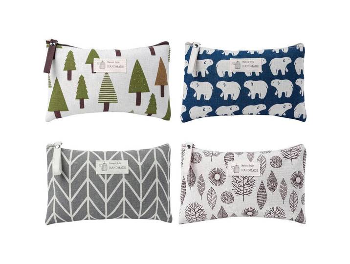 Kosmetiktasche 4-teiliges Set Segeltuch Blau/Grün/Grau/Weiß, Mehrfarbig, 18x2x26 cm, Badaccessoires, Kosmetikdosen