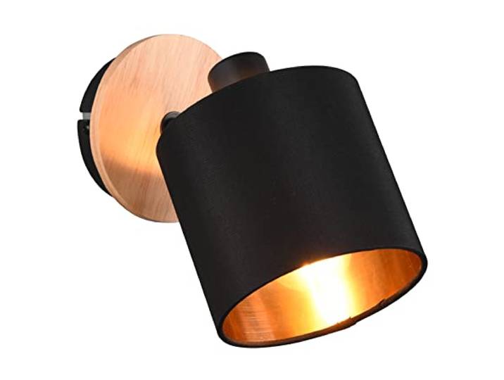 Reality Leuchten Strahler Tommy R81331030, Metall Schwarz matt, Holzdekor, Stoffschirm schwarz, exkl. 1xE14