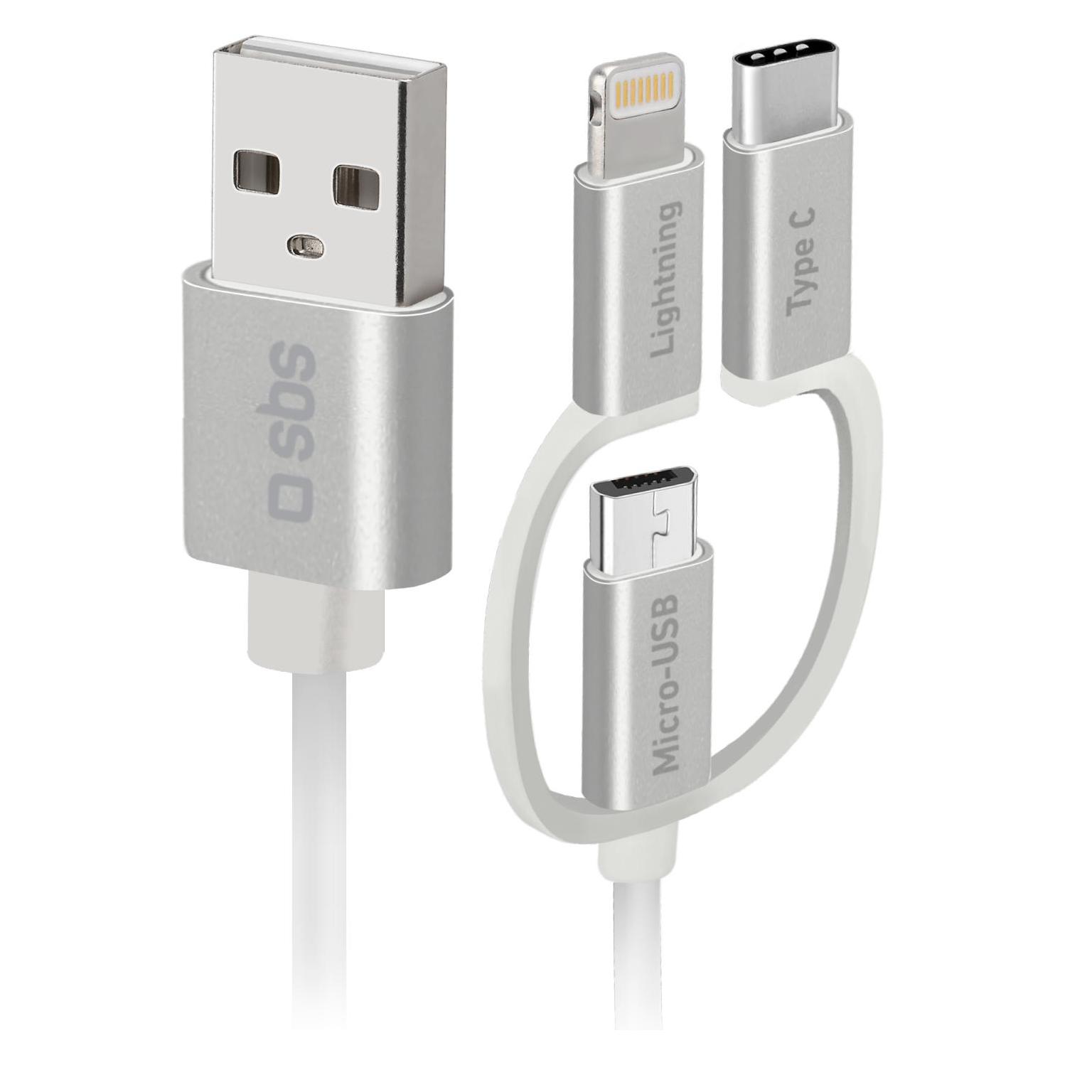 SBS USB zu Micro-USB-Kabel mit Lightning- und USB-C-Adaptern (1.20 m, USB 2.0) (TECABLEUSBIP53189W)
