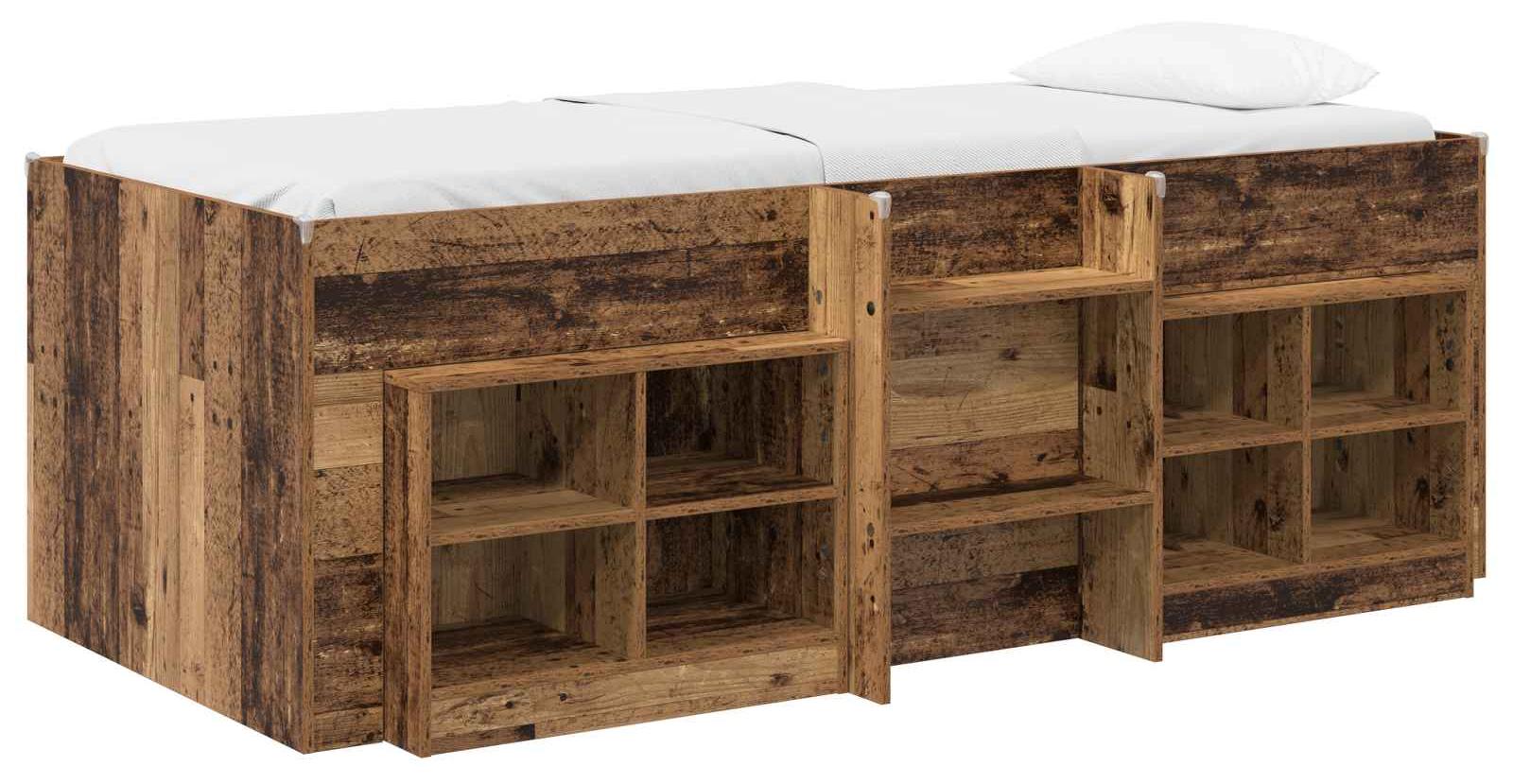 Loft Bettgestell mit Schrank 3 stk. Altholz Holzwerkstoff