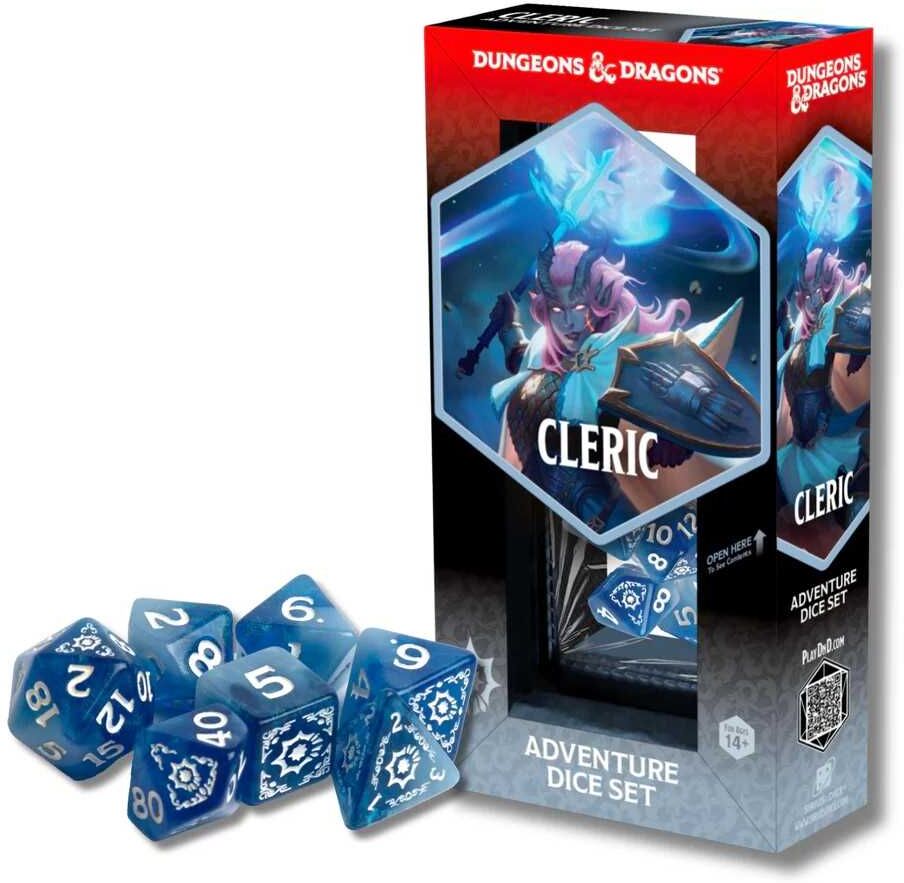 Sirius Dice Dungeons & Dragons Cleric Adventure Dice Set - White & Blue, 14-Piece Set, Officially Licensed
