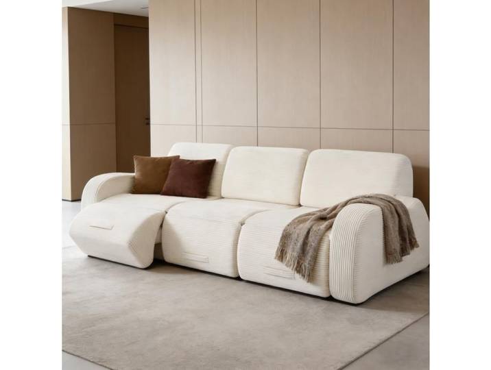 COVREO Canapé modulable 3 places compressé en corduroy beige sans montage canapé-lit
