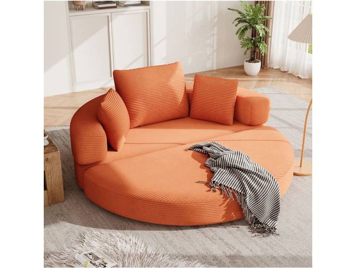 ELVORIN canapé lit modulable 173 x 176 cm velours côtelé orange 3 coussins sans montage