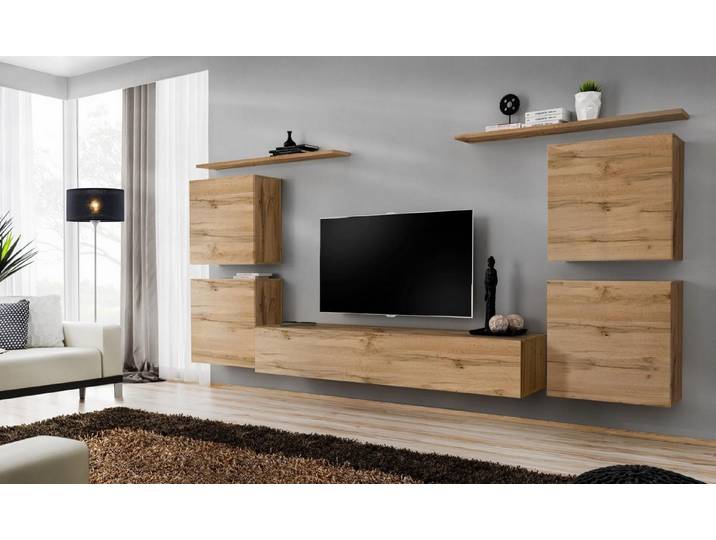 Xlmoebel Wohnwand Design Wandschrank Regal aus Holz für Wohnzimmer und TV, Made in Europa